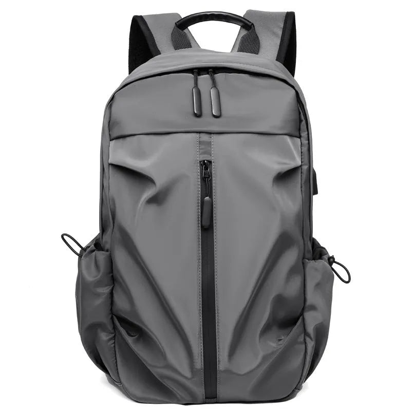 Urban minimalist men's backpack memory cloth gray colour fold-over design 45cm height