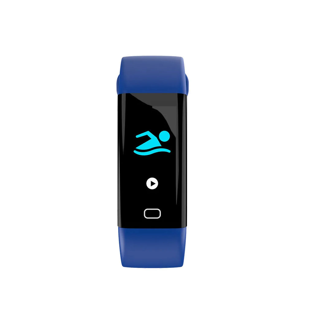 Big screen smart band fitness tracker with colourful strap options on wrist.