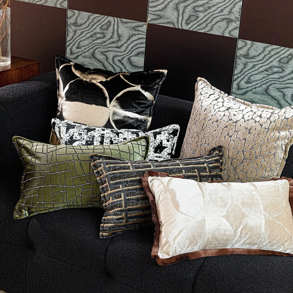 Black gold abstract pattern decorative cushion with removable flannel cover in multiple size options