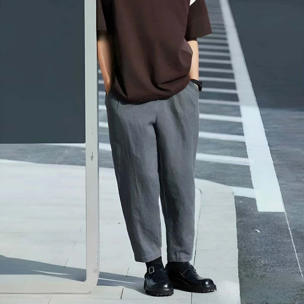Men's loose straight casual trousers with drawstring waist in five colour options