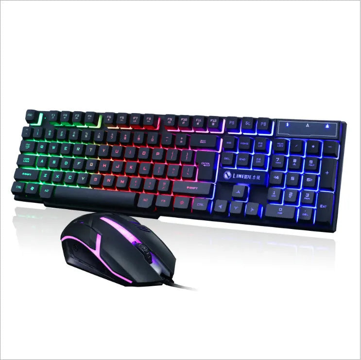 Limei GTX300 white and black gaming keyboard and mouse set on a desktop