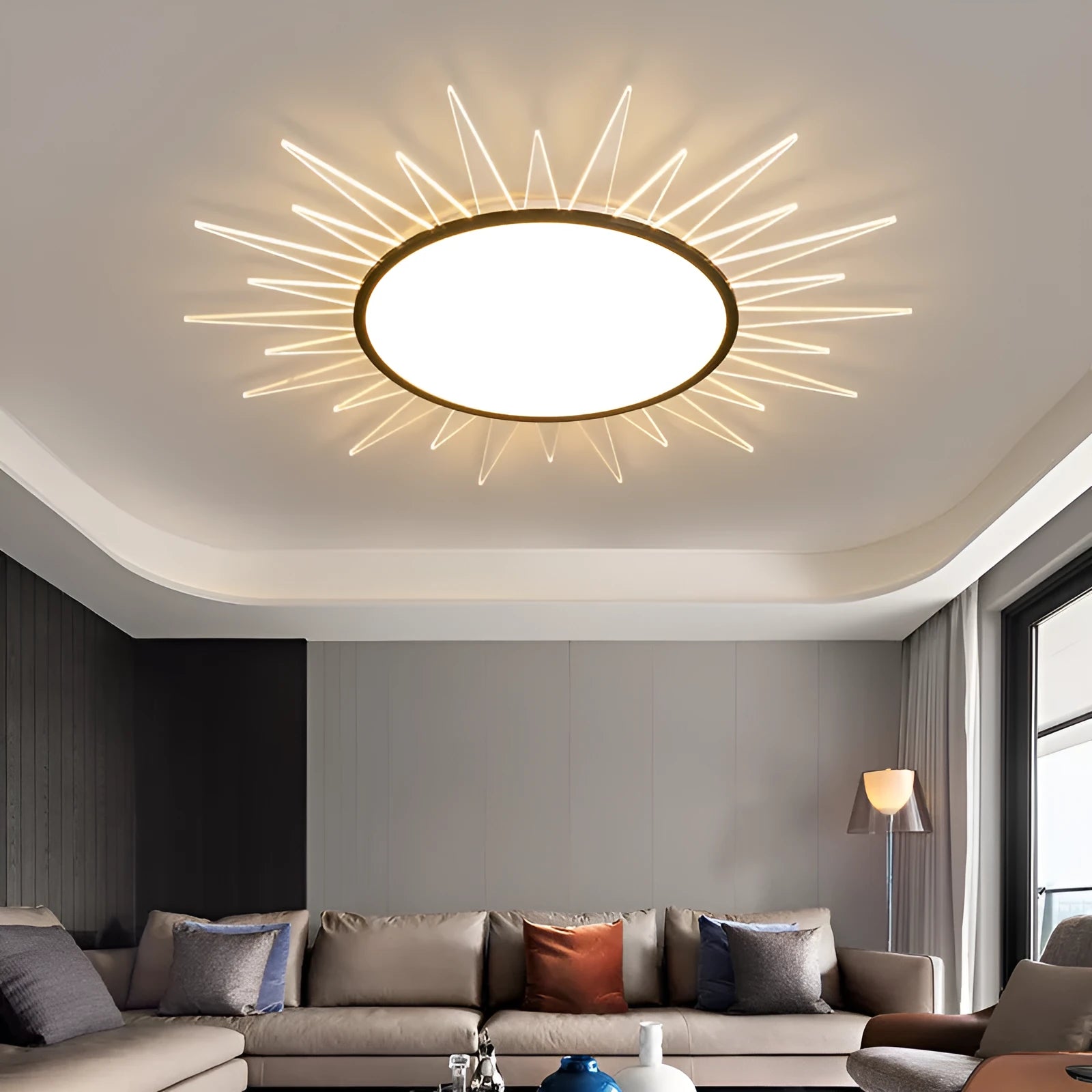 Modern round aluminium LED ceiling lamp with remote control dimming in multiple size options
