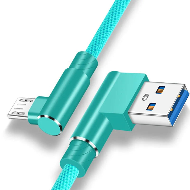 Double elbow fast charging data cable in black, USB interface, 1m length, for mobile gaming and charging