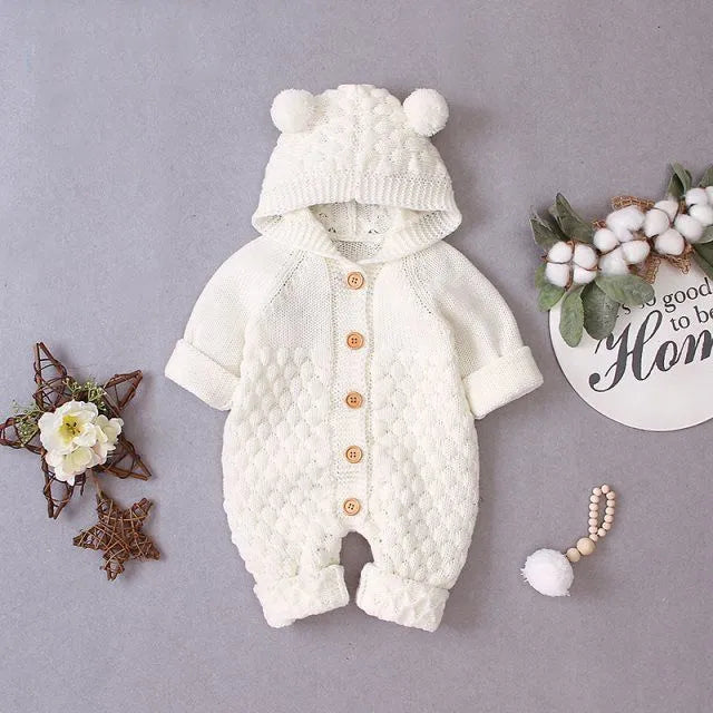 Baby knitted cotton romper, sleeveless hooded, light blue, sizes 66-100cm, Class A safety