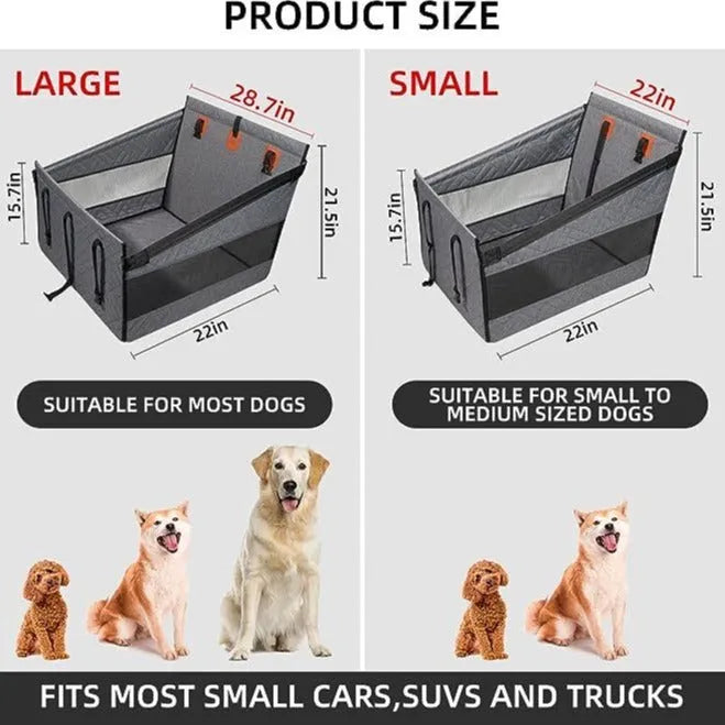 Grey water resistant dog bed with raised edges, measuring 56x56x40 cm.