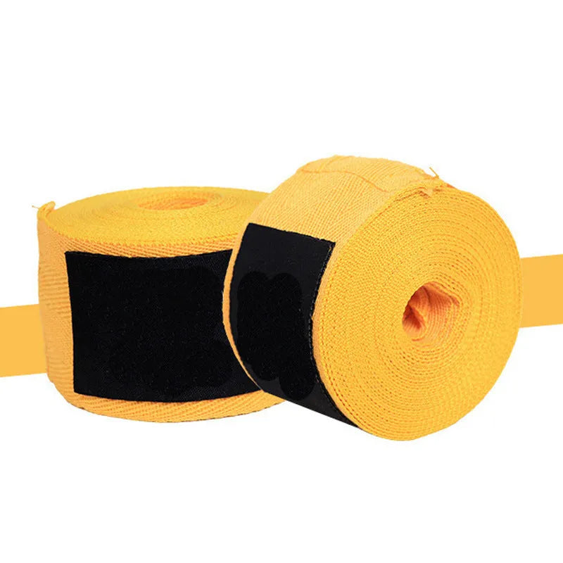 Yellow cotton boxing hand wraps ribbon style for training with elastic support