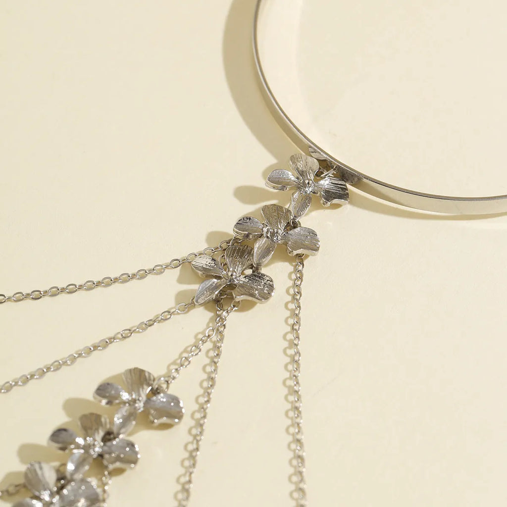 Ethnic style butterfly flower tassel arm chain bracelet in white k0315 with star shell details