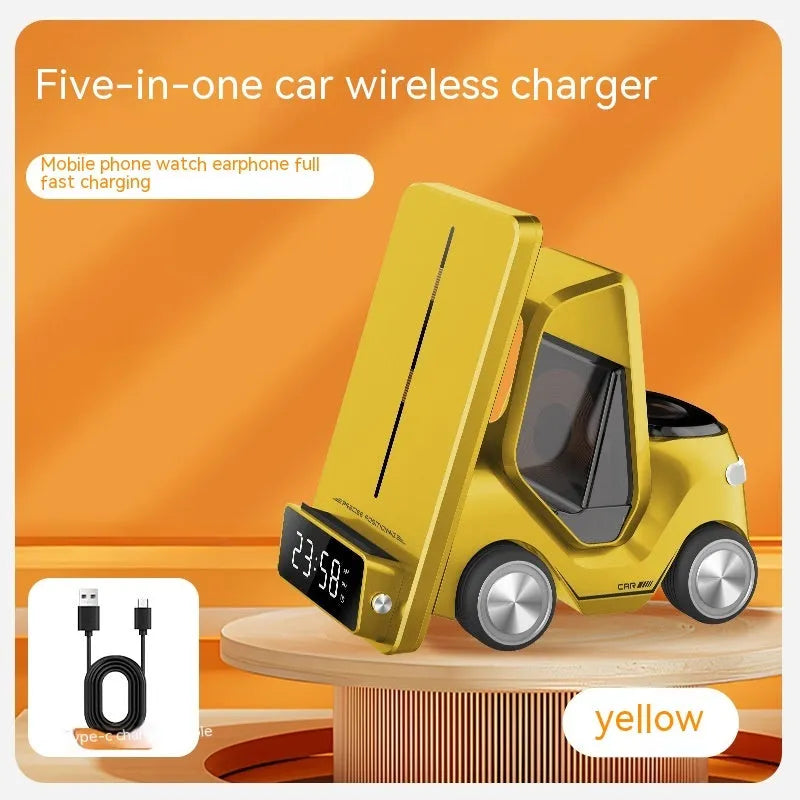 A grey, white, yellow, or orange 15W wireless charging bracket supporting three devices.