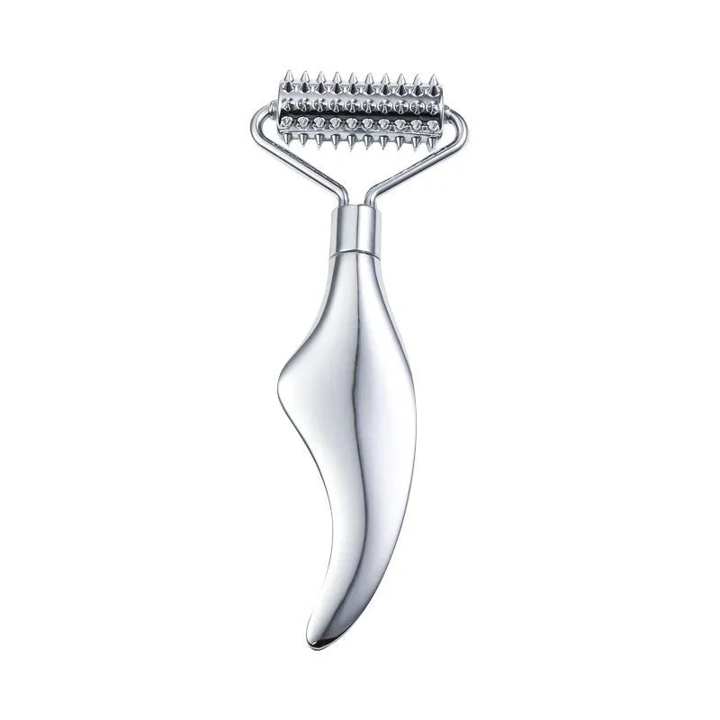 Stainless steel facial massage board with double-headed roller and heart-shaped eye poking stick