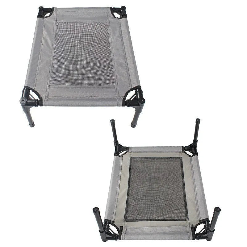 Grey Oxford cloth dog trampoline bed with iron frame, 55x43x18cm, removable washable cover on floor