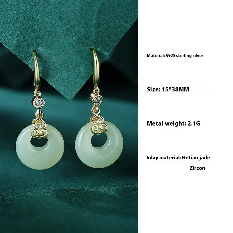 Sterling silver Chinese style jewellery set with inlaid Hetian jade gourd pendants on bracelet and necklace
