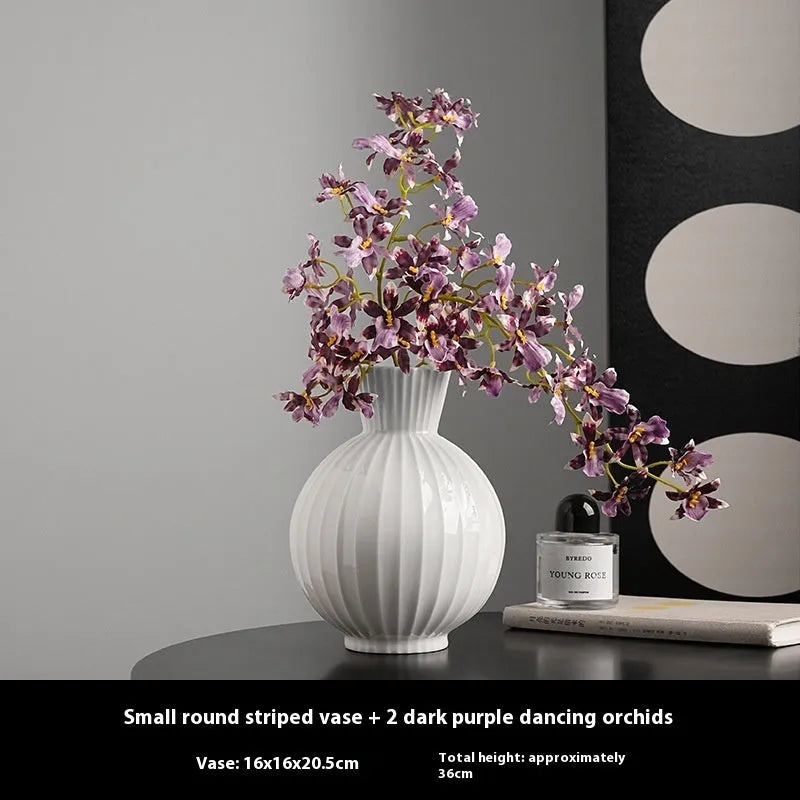 White striped ceramic ball vase American country style living room table decoration