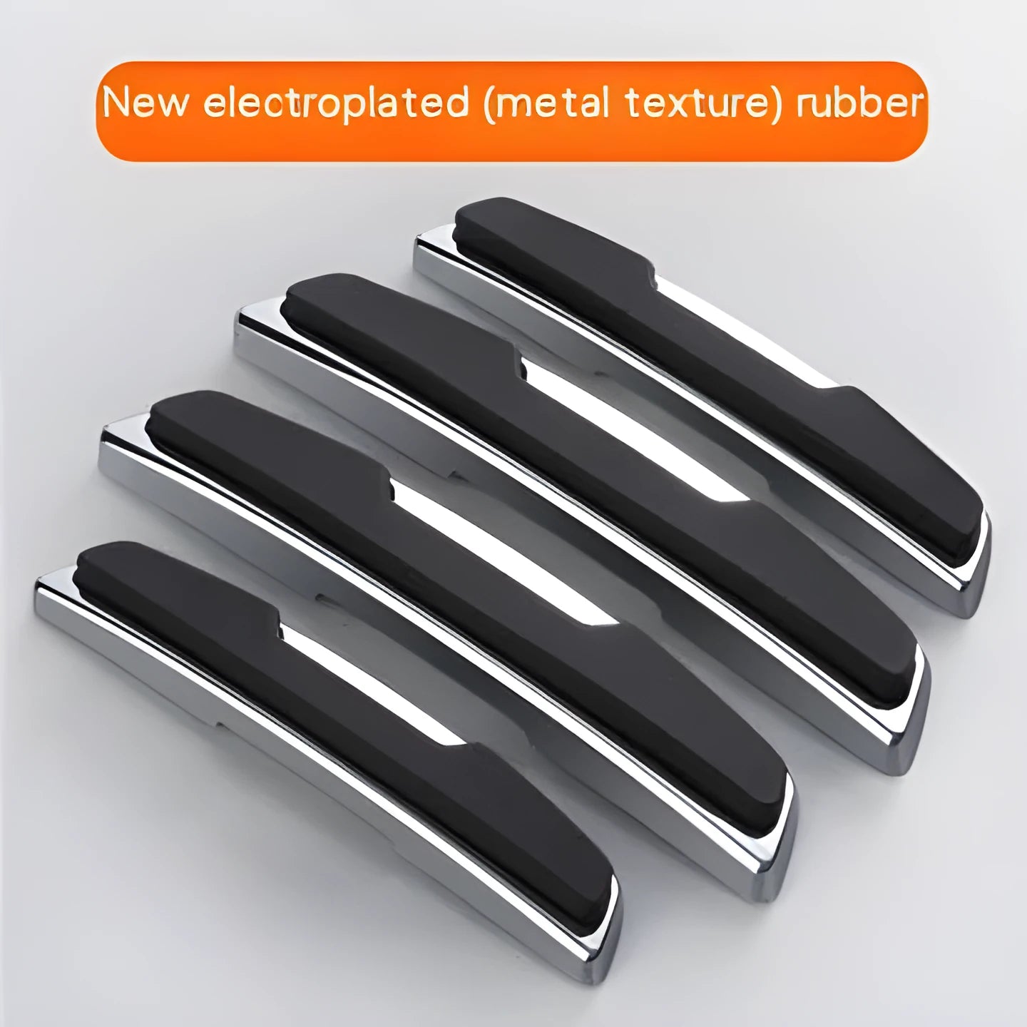 Black plastic silicone car door bumper strips measuring 9.5 by 2 centimetres in a four-piece set