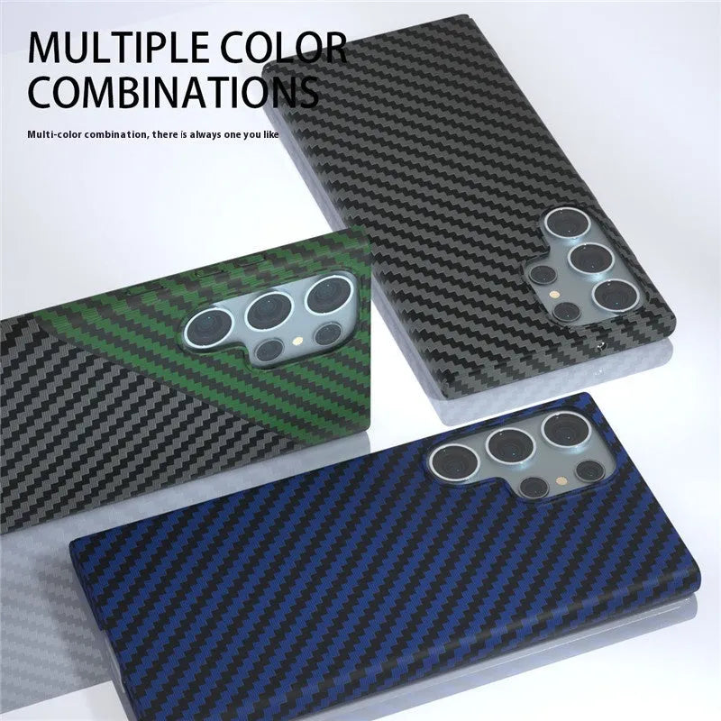 Water sticker carbon fiber PC hard shell phone case for Samsung S23, frosted finish, black colour