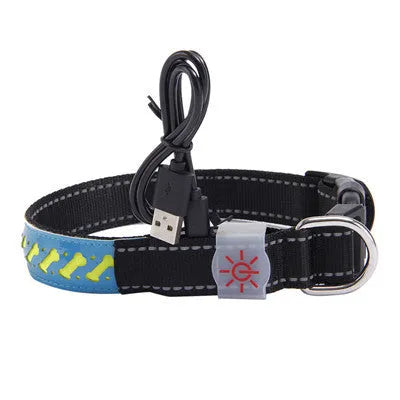 LED light pet collar USB rechargeable adjustable 40-60cm length 2.5cm width for dogs cats
