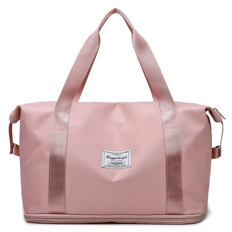 Large capacity Oxford cloth shoulder bag in lake green with multiple zippered pockets for travel