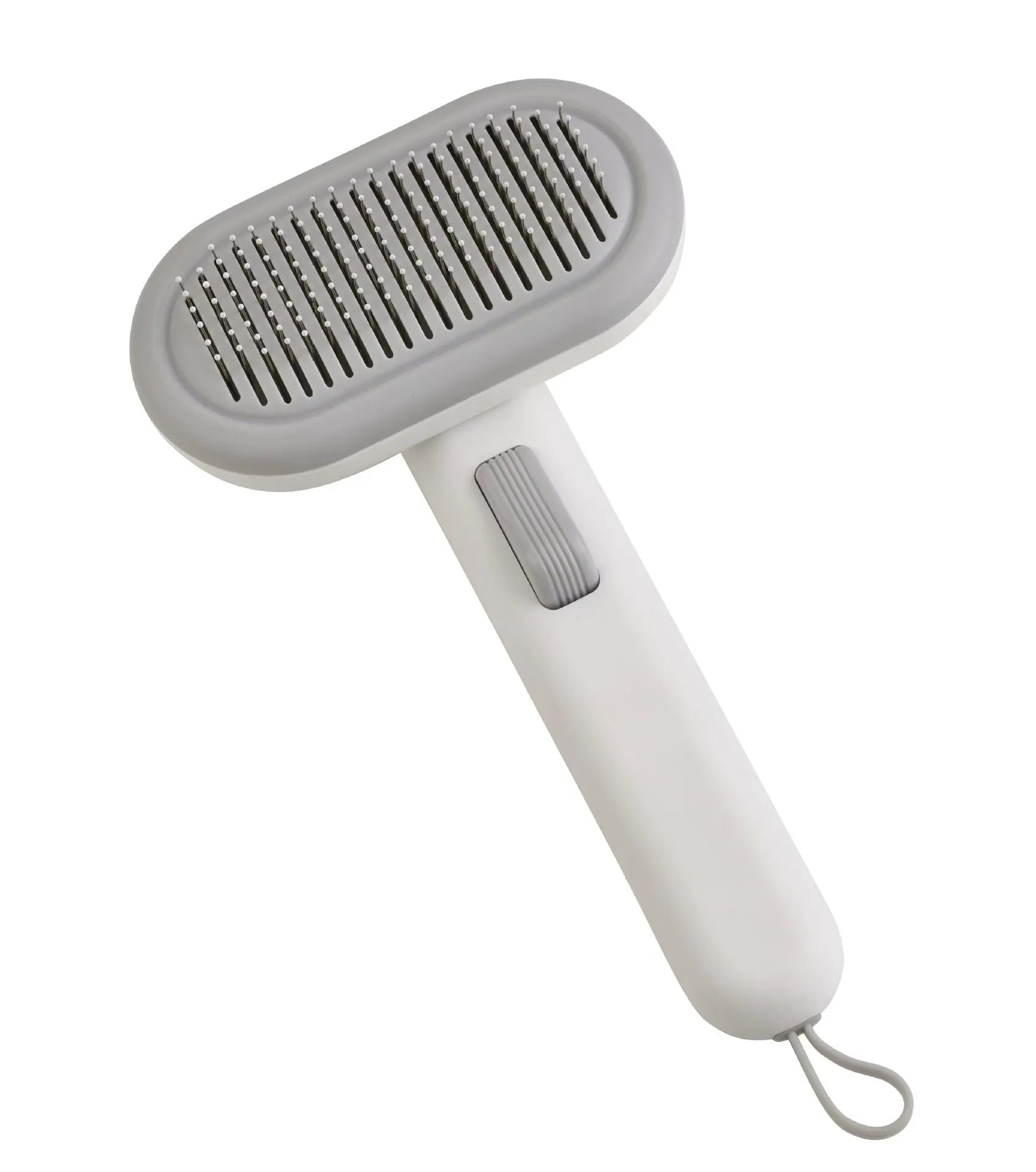 Large light grey pet hair comb with stainless steel blades for removing fur from cats and dogs.