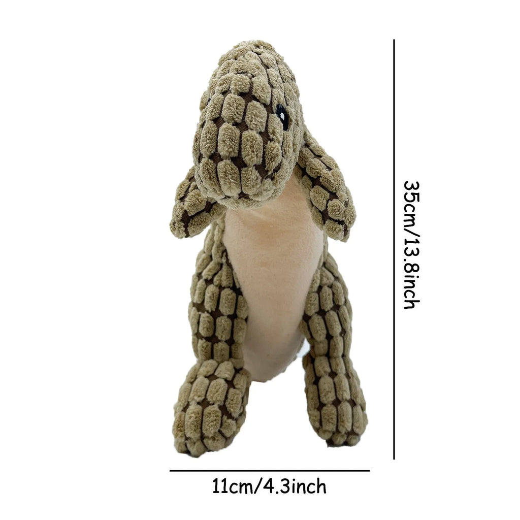 Grey, green, or orange dog toy with sound for bite-resistant chewing and boredom relief