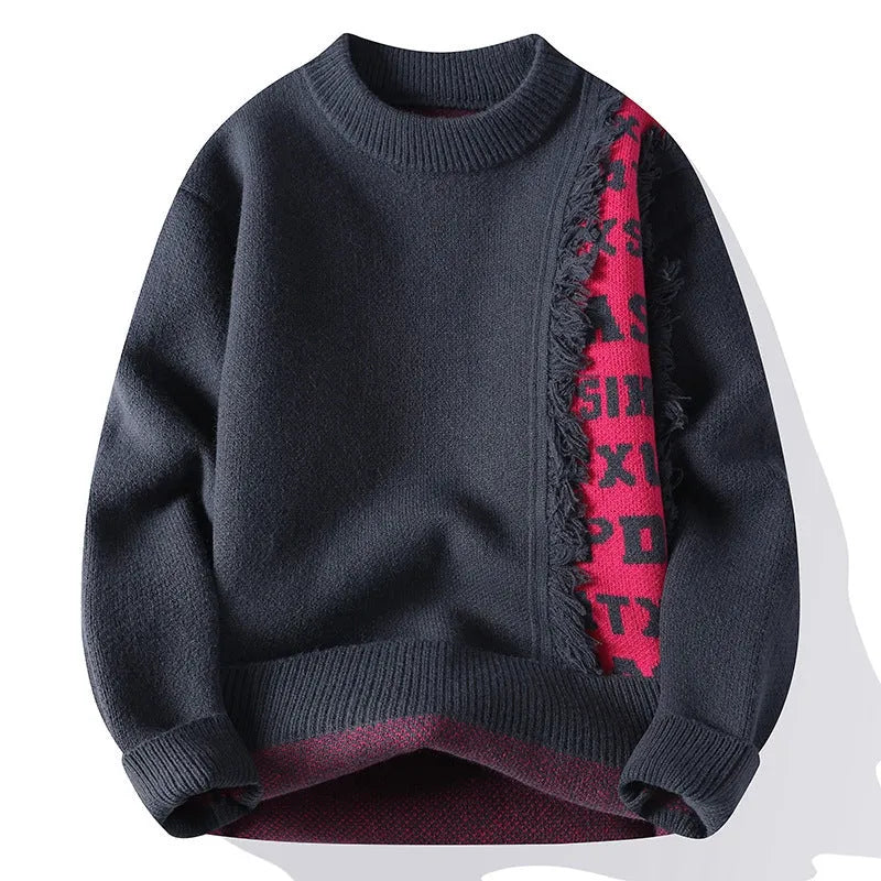 Men's loose ribbed knit pullover in rabbit fur blend fabric available in multiple sizes