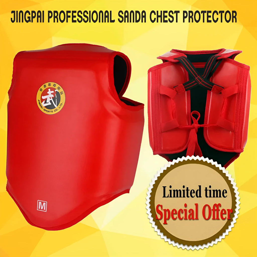 Boxing training chest protector armour in red, blue, or black colours