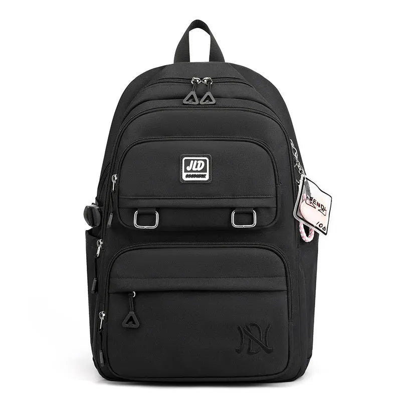 Large capacity nylon school backpack for girls in a choice of colours and geometric patterns.