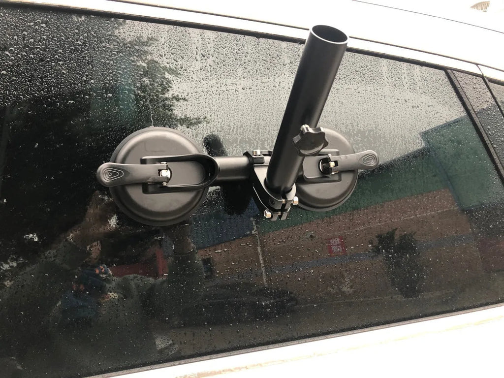 Black off-road car sucker base flagpole mount with round glass suction cup