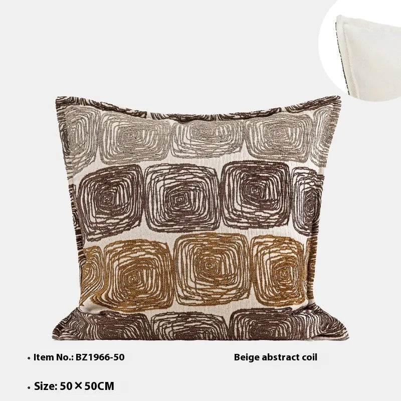 Cream and coffee-coloured abstract coil pattern on a 30x50cm square polyester pillow cover.
