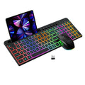 Wireless keyboard and mouse set showing luminous keys and integrated card slot with ergonomic design