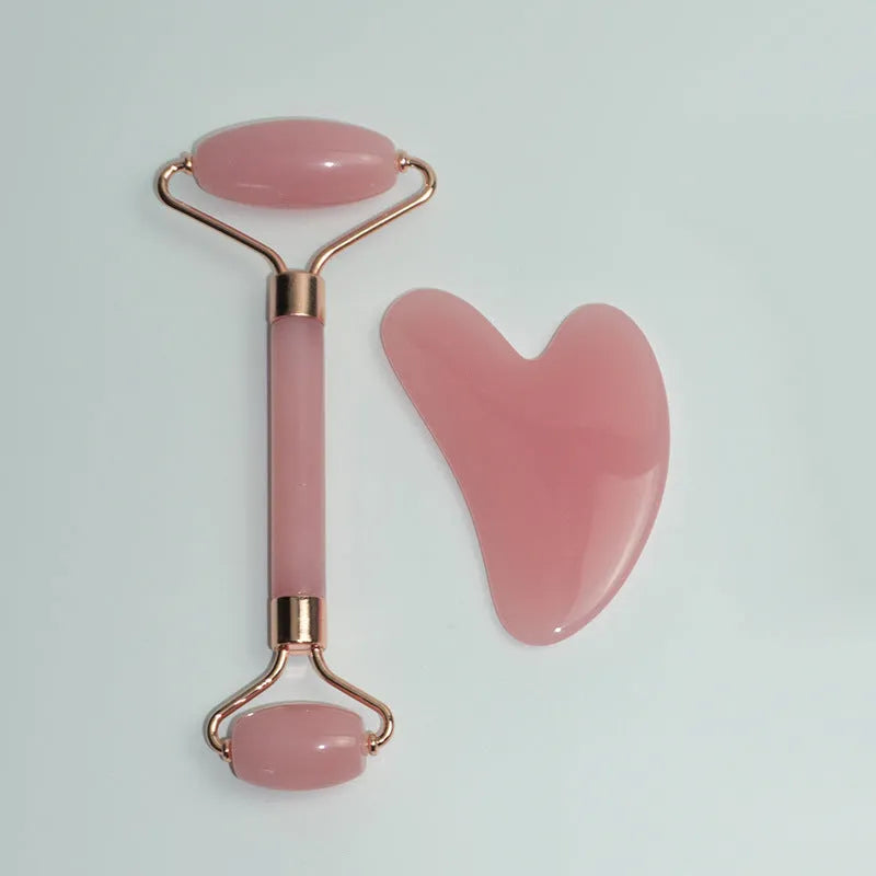Stainless steel facial massage board with double-headed roller and heart-shaped eye poking stick