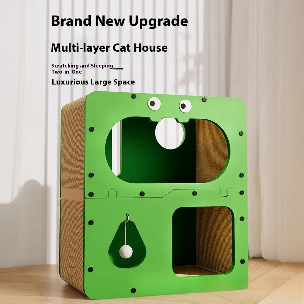 Double-layer cat scratching nest with wear-resistant material in owl and cat head design options
