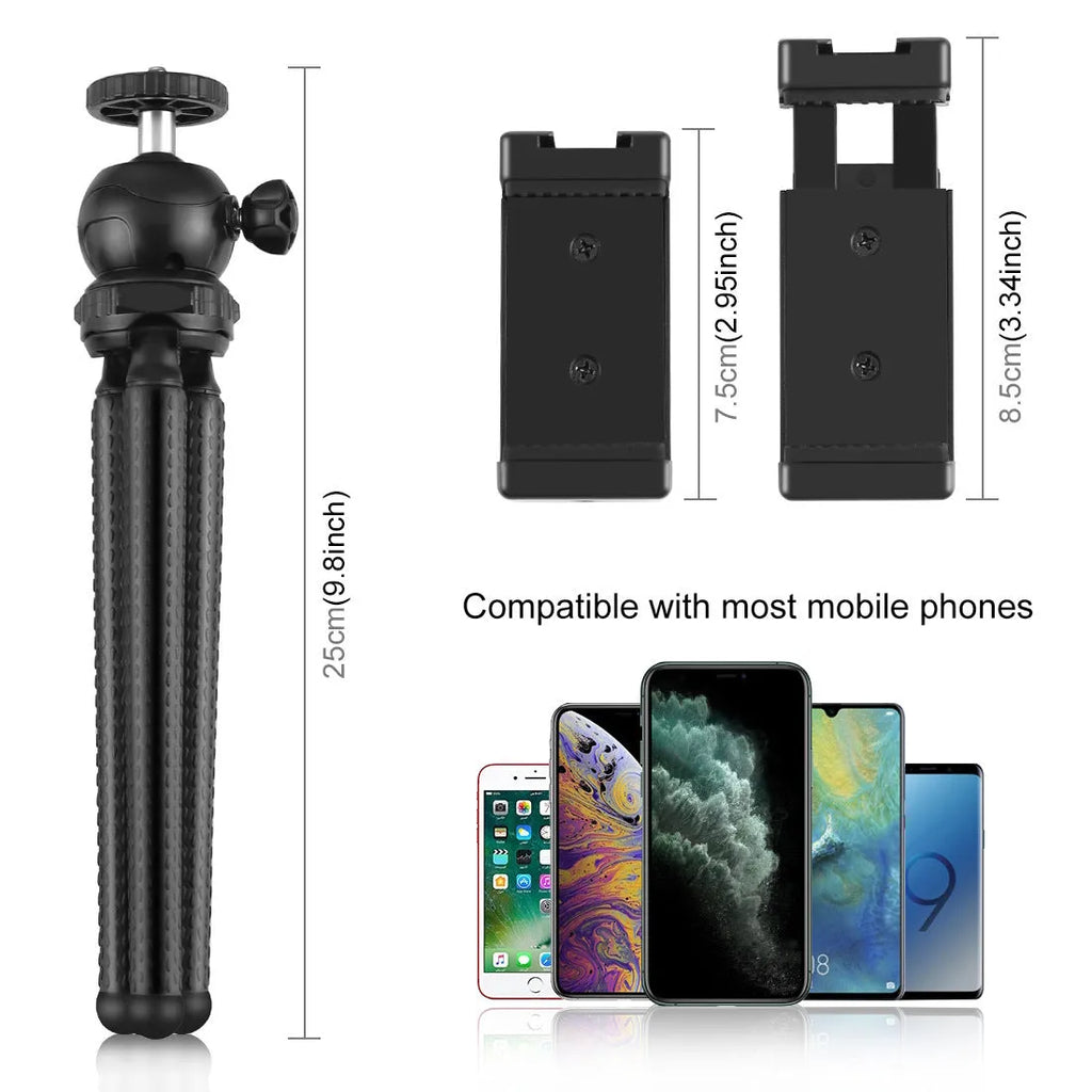 Octopus-style flexible tripod live broadcast kit with fill light and microphone accessories on a table
