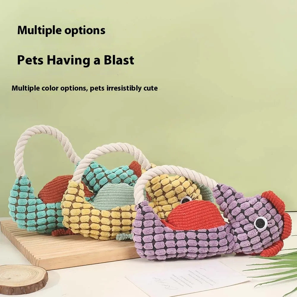 Pineapple velvet molar pet toy in green seahorse design with plush texture and squeaker, 16.5x23.5cm