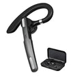 Black mono Bluetooth headset with over-ear hook for hanging-ear wearing style