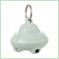 Green automatic cat collar laser toy showing 3×3×2.5cm dimensions with USB charging port