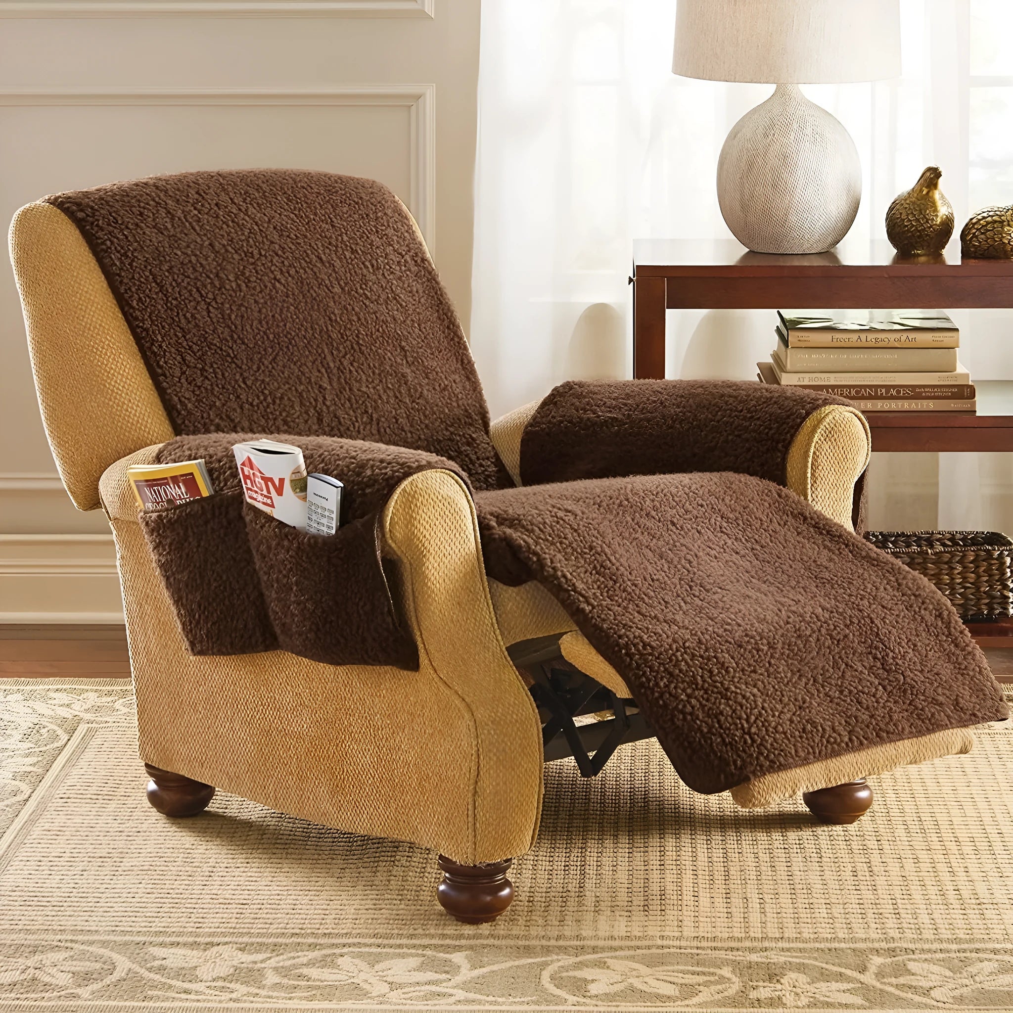 Polyester sofa cushion cover in lamb wool colours with 55cm, 64cm, and 71cm width options