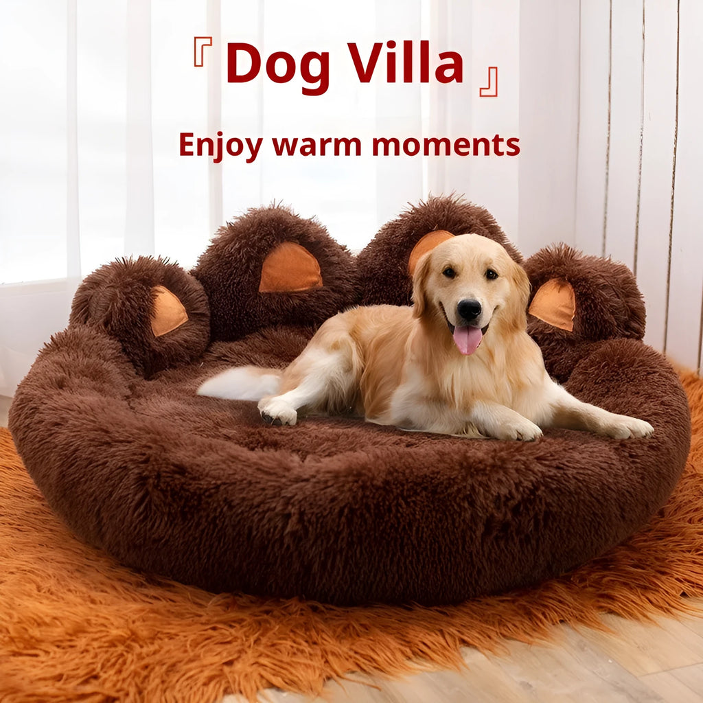 Plush kennel thickened pet bed for dog in coffee colour hand-shaped brush nest design