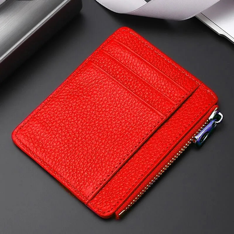 Genuine first layer cowhide leather card holder in solid colour with polyester lining, daily configuration