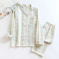 Cotton gauze long-sleeved top and trousers two-piece homewear set in a colour stripes print.
