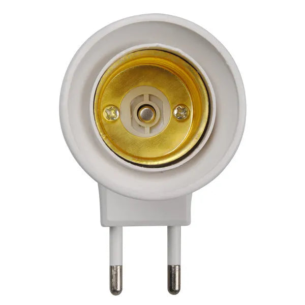 White bakelite E27 wall plug-in lamp holder with a built-in on/off switch