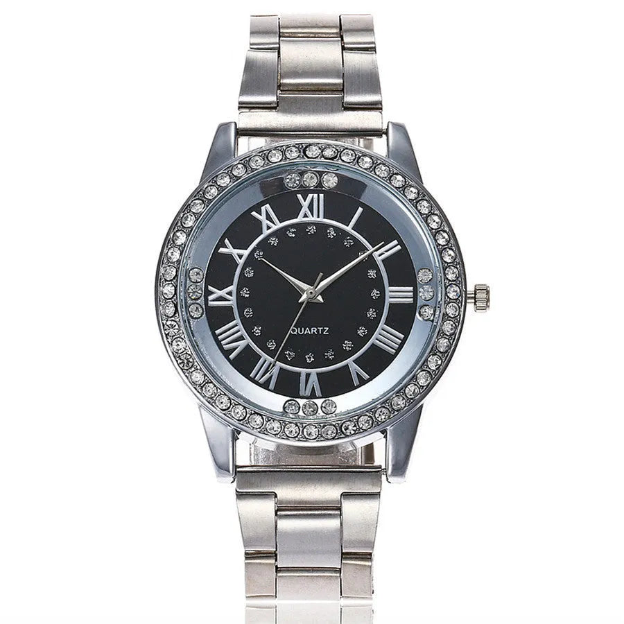 Vansvar women's rose gold quartz wristwatch with round stainless steel case and glass dial