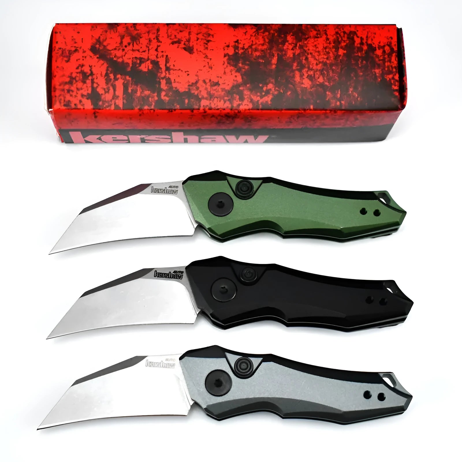 Outdoor folding pocket knife in black, grey or green, showing 150mm full length.
