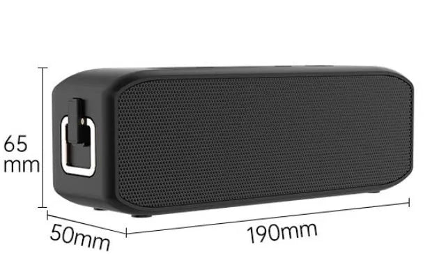 Black waterproof wireless Bluetooth speaker with control buttons and connectivity ports