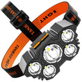T21 USB rechargeable headlight with 5 LED beads, 4500 lumens, black ABS body, adjustable head angle