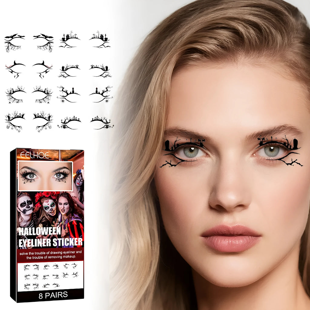 Bat and spider design eyeliner sticker sheets for dramatic eye makeup