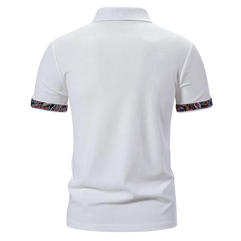 Men's polo shirt with turnover neck and colour stitching in cotton blend fabric