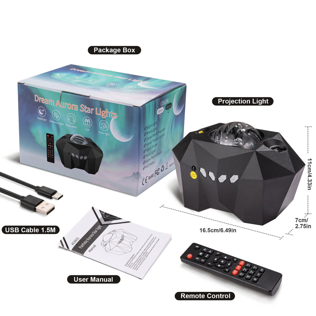 LED Dream Aurora Borealis Ocean Star Light Projector with remote, colour patterns, black or white housing
