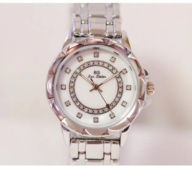 BS New Diamond Women's Watch with genuine diamond accents on a gold finish dial showing 3.2mm diameter