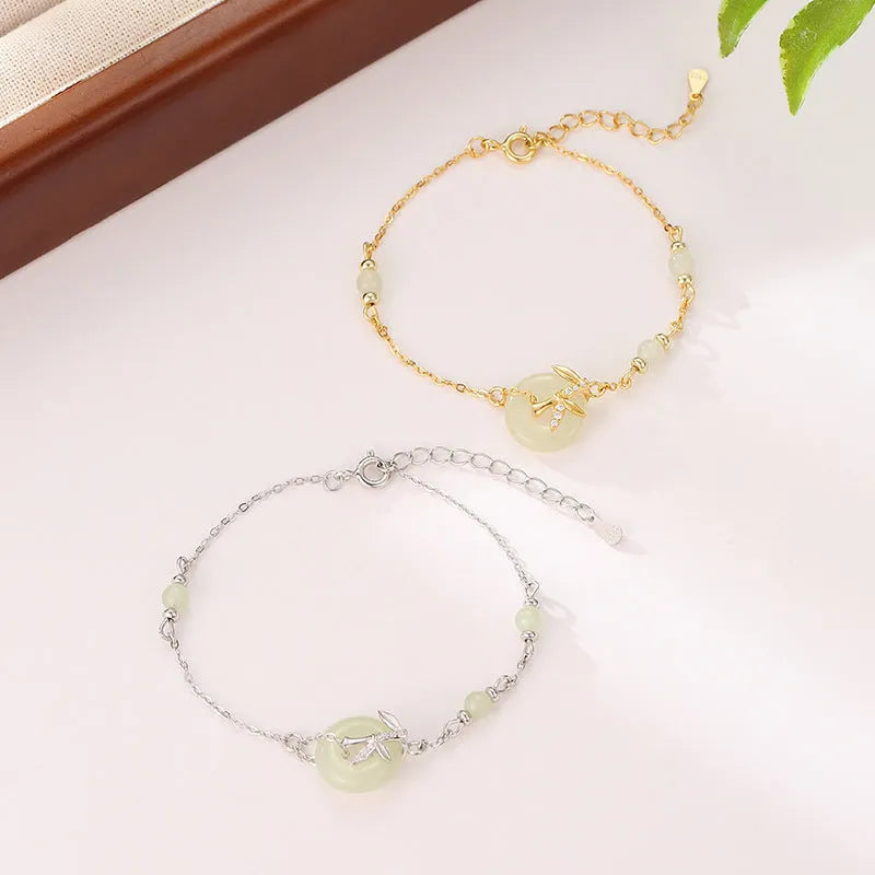 Women's Hetian Jade safety buckle bracelet in antique style with peace buckle design