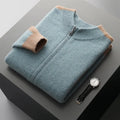 Men's half turtleneck zipper cardigan sweater in wool with loose fit and long sleeves