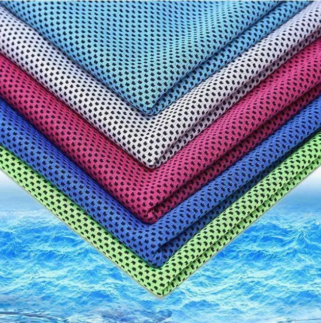 Blue quick-drying cooling towel made from microfiber spandex and kapok 30x100cm